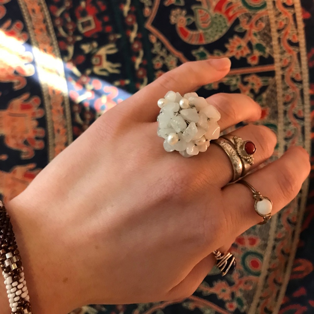 White Stone Quartz Boho Ring